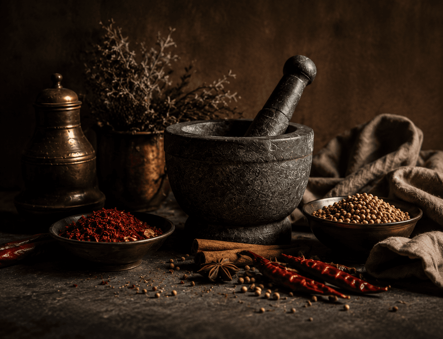 story image — hands grinding spices / farm
